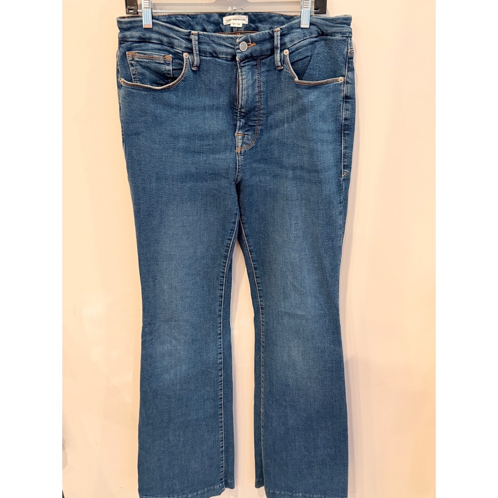 Good American Good Legs Flare Jeans Blue High Rise Size 14/32 GLF873TE